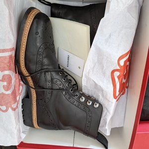 Grenson Fred | Mens Brogue Boot in Black Leather on Rubber Commando Sole